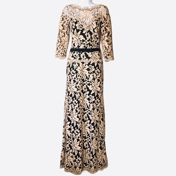 Tadashi Shoji Belted Embroidered Lace Gown - Picture 5 of 16